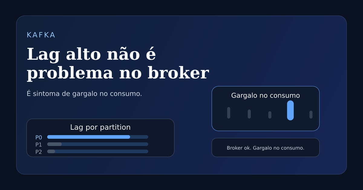 Ilustração técnica sobre lag concentrado e investigação de gargalos no Kafka.
